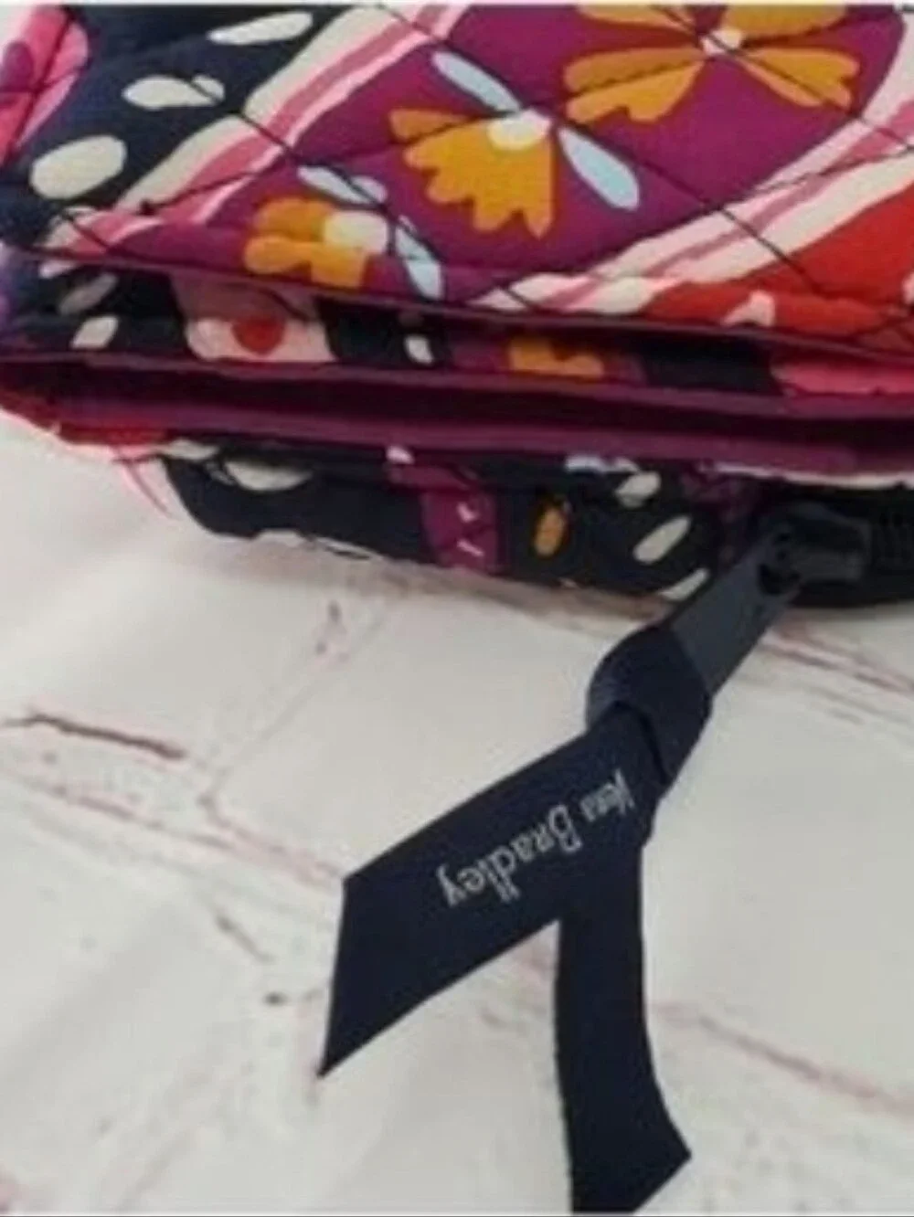 Vera Bradley Navy Wristlet with Pink, Coral & Yellow Floral Paisley